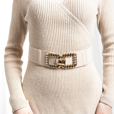 Ceinture Élastique Femme Beige avec Boucle Dorée - Accessoires