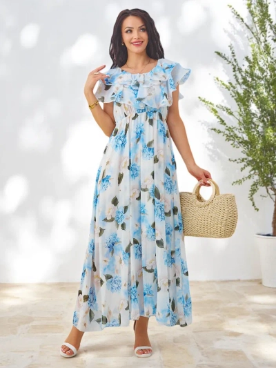 Robe off-the-shoulder pour femmes avec manches courtes en divers motifs floraux