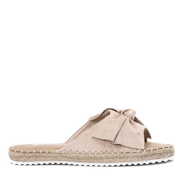 Klapki z kokardką w kolorze nude Summer Flower - Obuwie