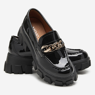 Chaussures à enfiler pour femmes laquées noires avec une chaîne Guinewra - Chaussures