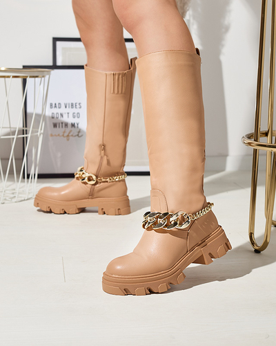 Bottines marron pour femmes avec une chaîne Sudzi- Footwear