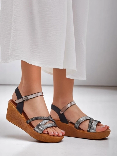 Sandales compensées pour femmes Royalfashion avec des strass et des paillettes Eclat