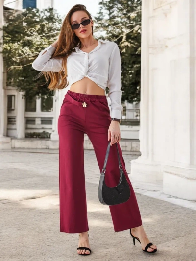Pantalons larges en coton pour femmes Royalfashion avec une décoration semblable à une ceinture