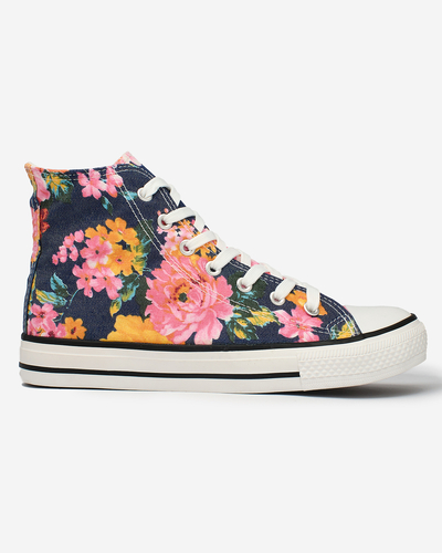 Royalfashion Baskets montantes bleu marine pour femme avec imprimé floral coloré Fahenna