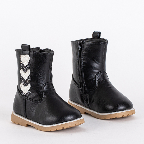 Bottes noires pour filles avec une tige décorative Nokimi-Shoes