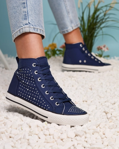 Baskets montantes bleu marine avec zircons Totulu- Footwear