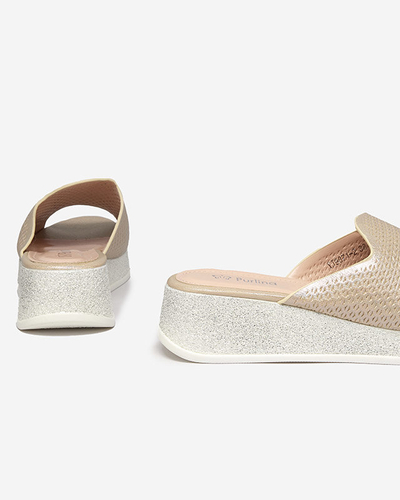 Chaussons compensés ajourés Lekisa dorés pour femme avec brocart - Chaussures