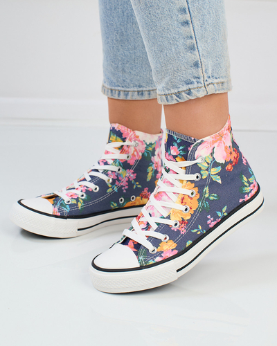 Royalfashion Baskets montantes bleu marine pour femme avec imprimé floral coloré Fahenna