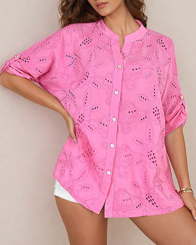 Royalfashion Chemise oversize brodée pour femme