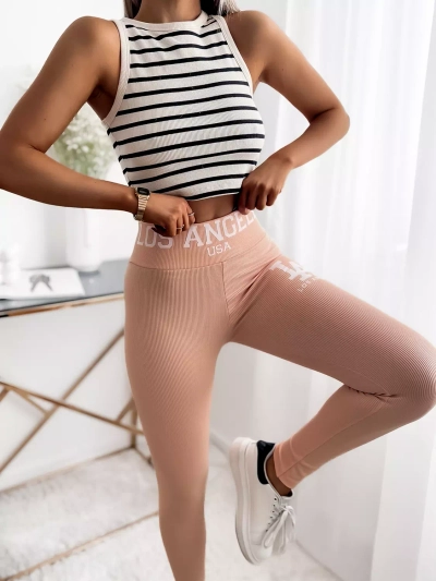 Legging côtelé poudré inscriptions femme - Vêtements