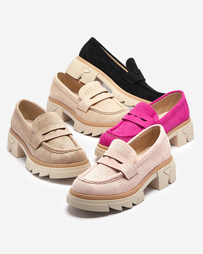 Fuchsia mocassins ajourés pour femmes sur une semelle solide Ejina - Chaussures