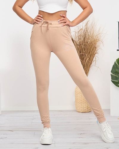 Pantalon de survêtement femme beige avec zircons cubiques - Vêtements