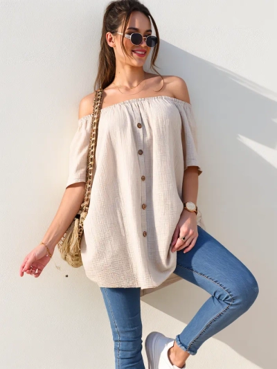 Blouse en coton pour femmes Royalfashion style espagnol avec des boutons décoratifs