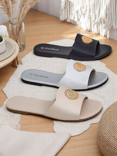 Royalfashion Claquettes plates pour femmes Golden Slip