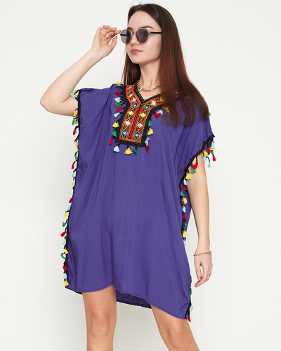 Tunique de plage d'été bleue à franges pour femme - Vêtements