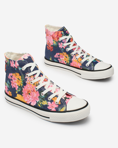 Royalfashion Baskets montantes bleu marine pour femme avec imprimé floral coloré Fahenna