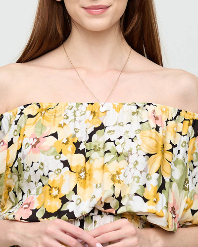 Robe jaune jusqu'aux genoux avec motif fleuri multicolore - Vêtement