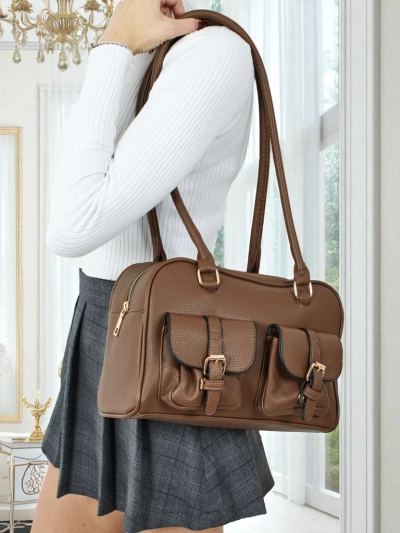 Sac à main shopper pour femmes en cuir écologique avec poches Aveline