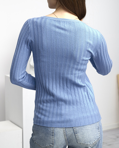 Pull côtelé bleu femme - Vêtements