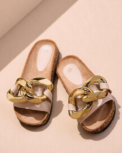 Chaussons beiges pour dames avec une décoration Sofig-Footwear