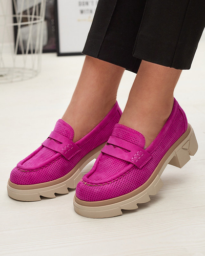 Fuchsia mocassins ajourés pour femmes sur une semelle solide Ejina - Chaussures