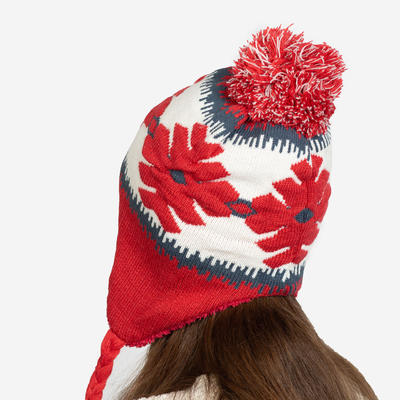 Bonnet isotherme femme rouge flocons et pompons - Accessoires