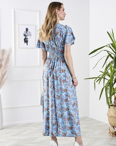 Robe longue bleue à fleurs pour femmes - Vêtements