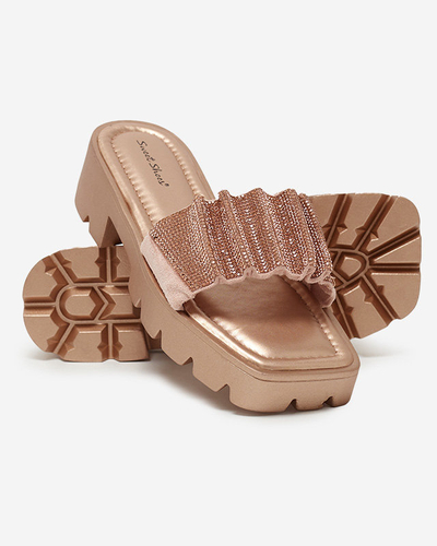 Pantoufles dorées pour femmes avec zircons cubiques Emkoy - Footwear