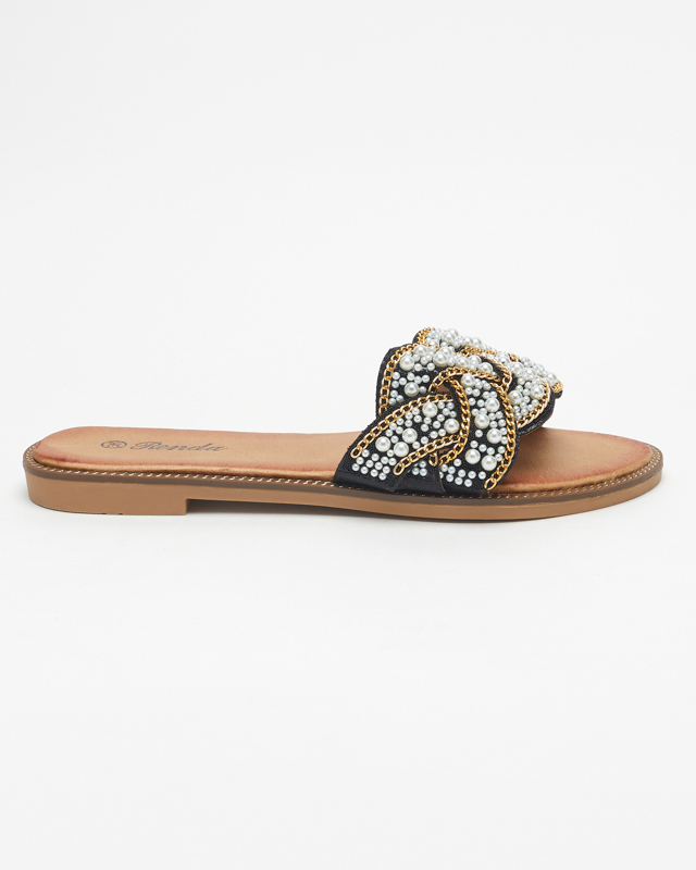 Chaussons pour femmes noirs avec perles et perles Cetera - Chaussures