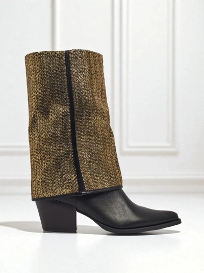 Bottines femme en cuir écologique à talons épais avec tige ornementale Virelia