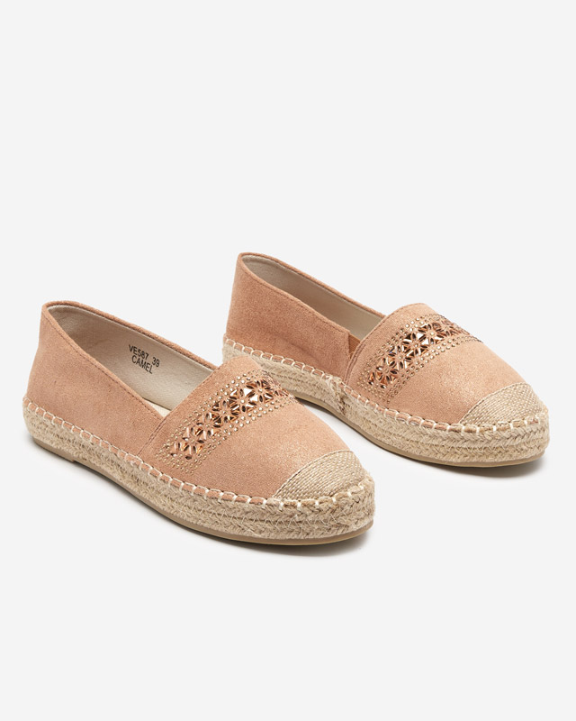 OUTLET Espadrilles femme marron avec zircons cubiques Rosindal - Souliers