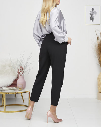 Blouse longue satinée grise pour femme avec lien - Vêtements