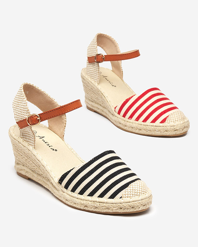 Espadrilles femme noires à rayures sur le compensé Mecera - chaussures