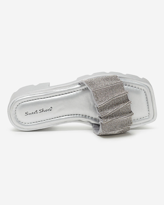 OUTLET Pantoufles argentées pour femmes avec zircons cubiques Emkoy - Footwear