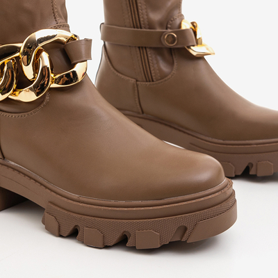 Boots femme marron clair avec chaîne Potelia - Chaussures