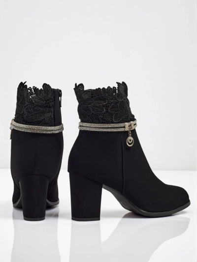 Bottines femme en cuir écologique à talons épais avec dentelle Kastrelle