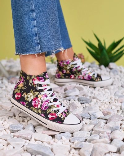 Royalfashion Baskets noires montantes pour femme à motif floral Soxic