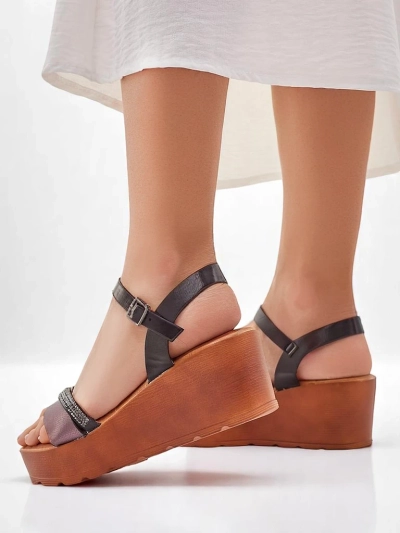 Sandales compensées pour femmes Royalfashion avec strass et paillettes Aurora Glow