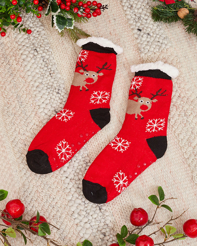 Chaussettes pour femmes rouges avec motif de Noël - Sous-vêtements