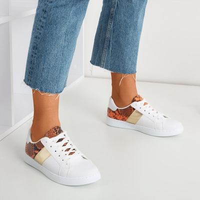 Baskets femme blanches et oranges a'la peau de serpent Clastie - Footwear