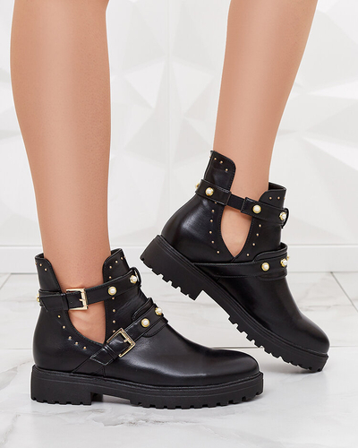 Royalfashion Bottes à talons plats embellies pour femmes Pearl Elegance