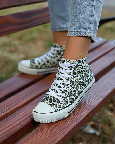 Royalfashion Baskets montantes beige et marron pour femme avec motif tendance Jungle Jive