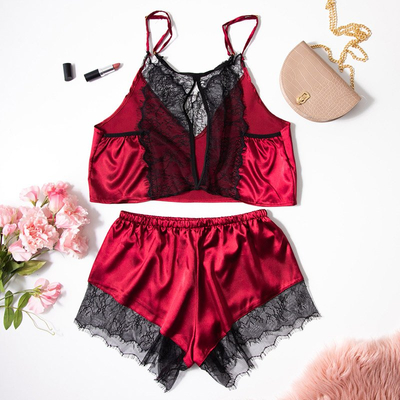 Pyjama femme bordeaux avec dentelle - Vêtements