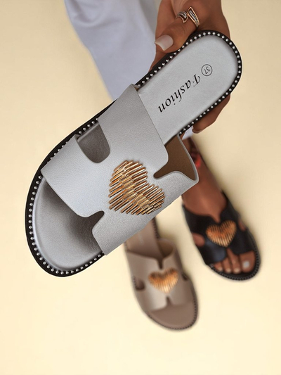 Royalfashion Mules plates pour femmes Heart Chic