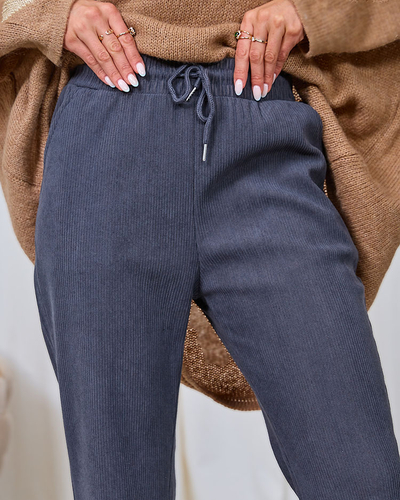 Royalfashion Pantalon femme en velours côtelé gris foncé