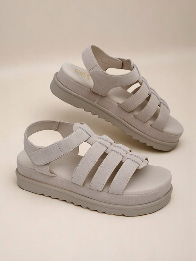Sandales Royalfashion - Caligae Beige Daim sur Plateforme - Idéales pour l'Été et le Printemps