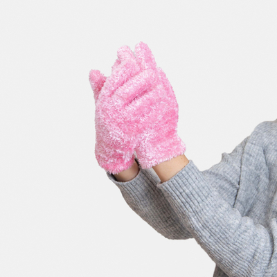 Gants en tricot rose clair pour femme avec fourrure - Accessoires