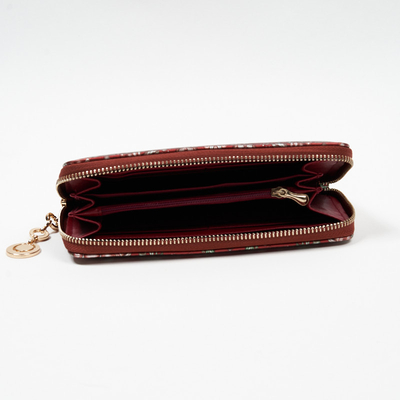 Grand portefeuille femme bordeaux à motif fleuri - Accessoires
