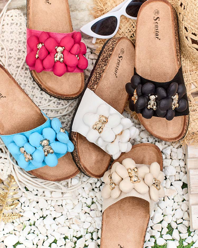 Royalfashion Tongs pour femmes avec oursons et fleurs dorés Isaralle