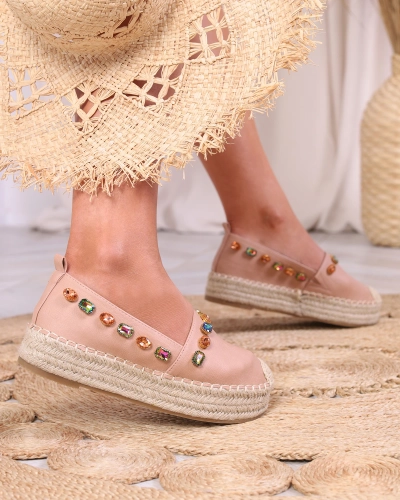 Espadrilles pour femmes avec cristaux en marron clair Vert - Chaussures